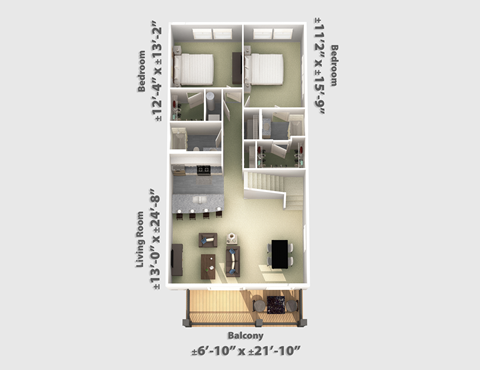 Floor plan for 3 beds, 3 baths, 1951 sqft